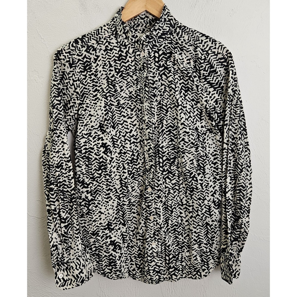 J.Crew The Perfect Shirt Button Down 100% Cotton Black Cream Women's‎ Size 6
